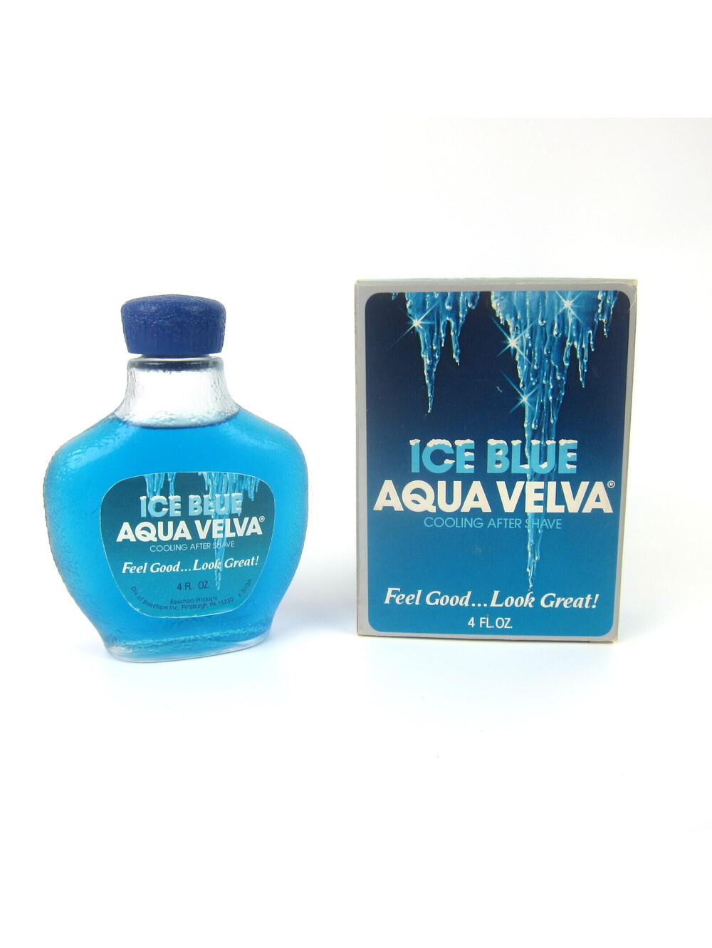 Vintage Aqua Velva Ice Blue Cooling After Shave 4 oz Glass Bottle & Box 1980s